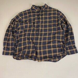 Consensus Brushed Flannel Shirt Men's Size XL Navy Blue Tan Plaid Button Up